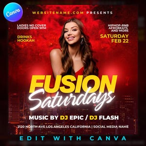 Club Flyer Template for Canva, DIY Event Flyer, Party Flyer, Digital Birthday Flyer, DJ Party Invite, Social Media, Instagram Promo