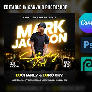 DJ Event Canva | DJ Party Night Flyer Template For Canva & Photoshop | DIY Urban Flyer | Poster | Social Media | Instagram | Party Flyer