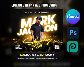 DJ Event Canva | DJ Party Night Flyer Template For Canva & Photoshop | DIY Urban Flyer | Poster | Social Media | Instagram | Party Flyer