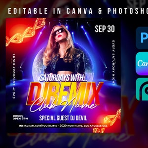 Dj Flyer Template For Canva & Photoshop. DIY Urban Flyer, Poster, Social Media, Instagram, Party Flyer, Night Club Template.