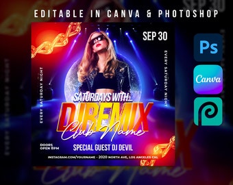 Dj Flyer Template For Canva & Photoshop. DIY Urban Flyer, Poster, Social Media, Instagram, Party Flyer, Night Club Template.