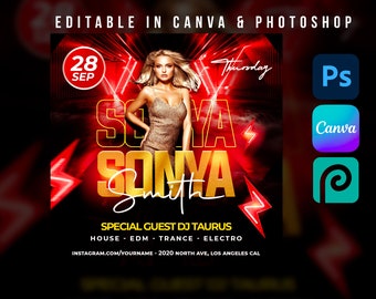 Club Flyer For Canva & Photoshop. DIY Urban Flyer, Poster, Social Media, Instagram, Party Flyer, Night Club Template, Party Flyer.