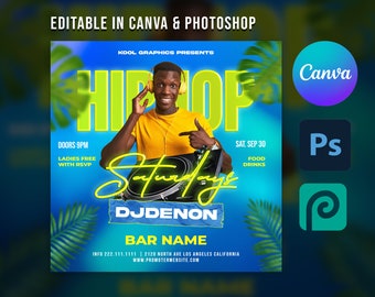 HipHop DJ Party Flyer | Club Flyer Template | DJ Flyer | Night Club Flyer | Canva Flyer Template | Friday Canva Flyer | Urban Flyer Canva