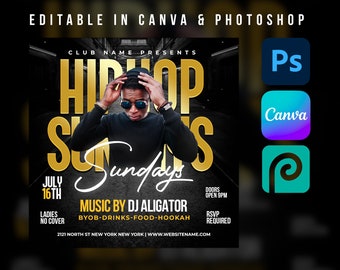 Hip Hop Flyer Template For Canva & Photoshop. DIY Urban Flyer, Poster, Social Media, Instagram, Party Flyer, Night Club Template