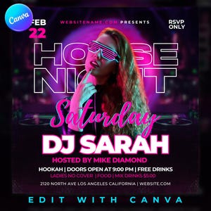 Club Flyer Template for Canva, DIY Event Flyer, Party Flyer, Digital Birthday Flyer, DJ Party Invite, Social Media, Instagram Promo
