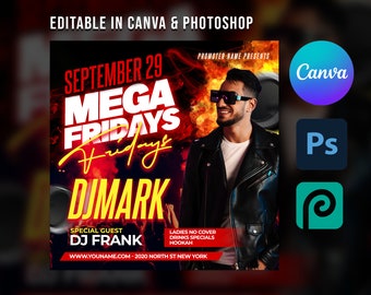 DJ Party Flyer | Club Flyer Template | DJ Flyer | Night Club Flyer | Canva Flyer Template | Friday Canva Flyer | Urban Flyer Canva