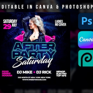 After Party Flyer Template For Canva & Photoshop. DIY Urban Flyer, Poster, Social Media, Instagram, Party Flyer, Night Club Template.