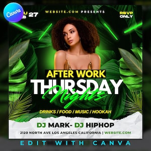 Club Flyer Template for Canva, DIY Event Flyer, Party Flyer, Digital Birthday Flyer, DJ Party Invite, Social Media, Instagram Promo