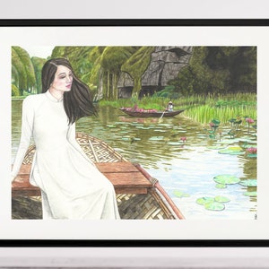 Druckbare Kunst / Bilderrahmen TV Kunst - Boot auf alimentanischem Lilienteich - Aquarellstifte