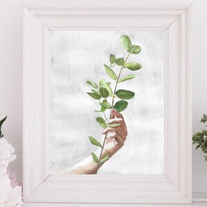 Printable art - Eucaluptus in hand - water colour painting