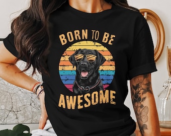 Schwarzer Labrador Tshirt Hundebesitzer Geschenk Mama Hund T-Shirt, Vintage Style Tee Labrador Retriever Shirt mit Sonnenuntergang Labrador Retriever Club Fan