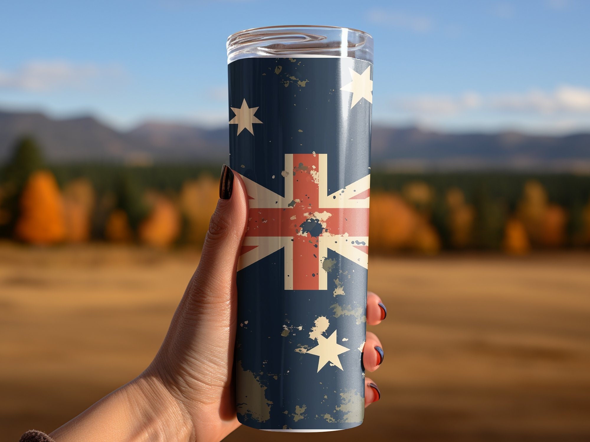 Vintage Aussie Tumbler, Australian Flag Print Drinkware, Australia