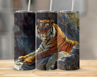 Majestic Tiger Tumbler, Thermobecher, Wildtier Animal Print, Edelstahl Kaffeetasse, Geschenk für Naturliebhaber, 20oz, Big Cat