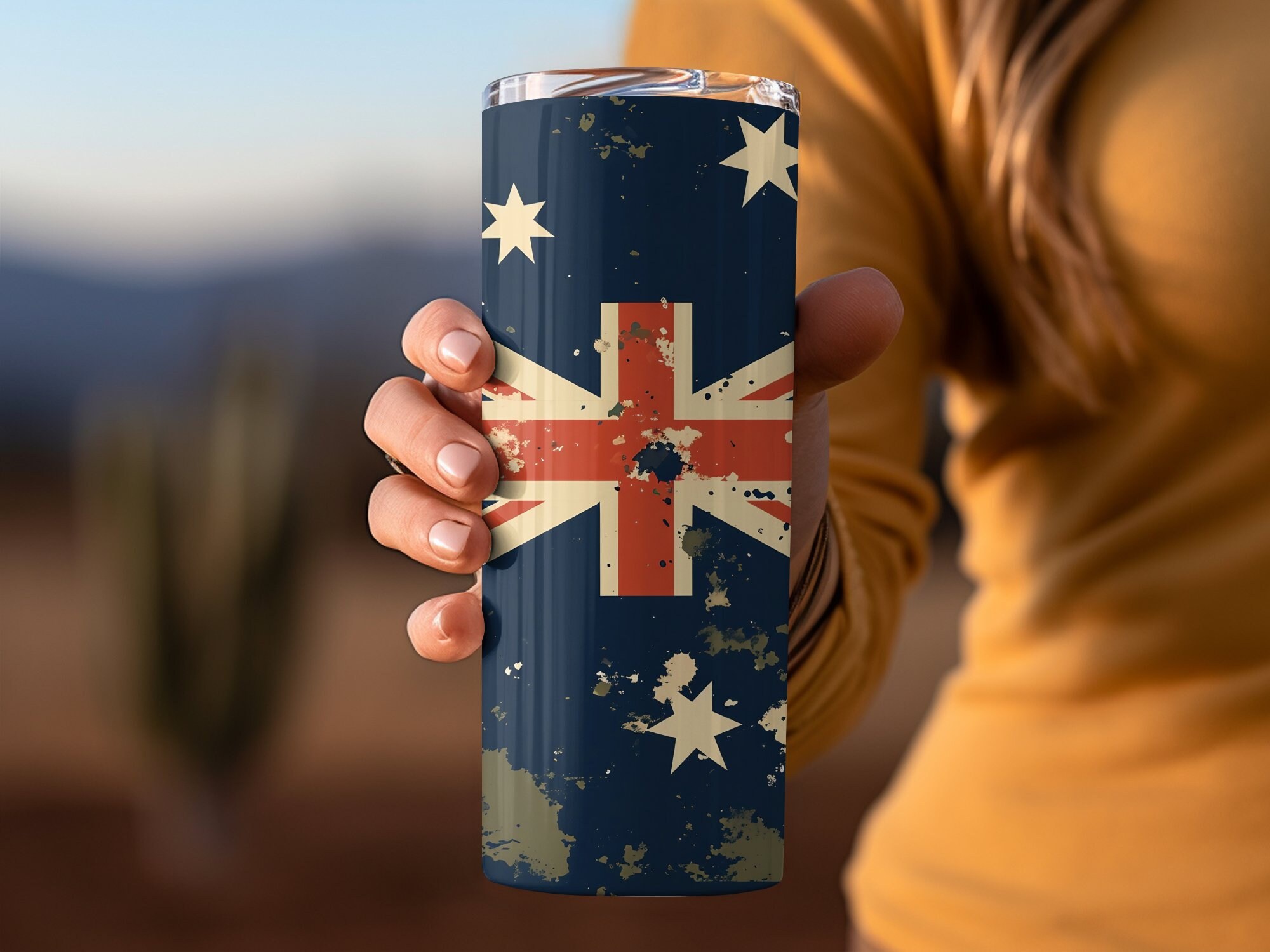 Vintage Aussie Tumbler, Australian Flag Print Drinkware, Australia