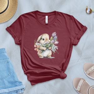 Cute Easter Bunny T-Shirt with Watercolor Floral Design, Spring Rabbit, Flower and Bunny Top, Adorable Animal Illustration, Frohe Ostern,