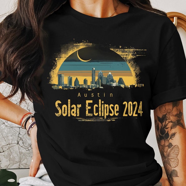 Austin Solar Eclipse T-Shirt, Austin City Skyline Eclipse Souvenir, Austin Texas Eclipse 2024 Gift, Solar Event commemorative gift souvenir
