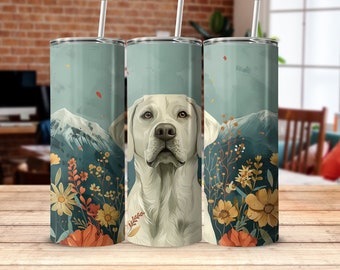 Labrador Tumbler Cute Dog Tumbler Labrador Dog Floral Design Tumbler, Dog Lover Gift, Beautiful Dog Tumbler Pet Art Travel Tumbler Gift