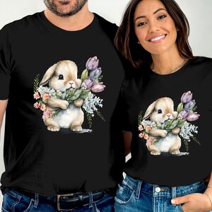 Cute Easter Bunny T-Shirt with Watercolor Floral Design, Spring Rabbit, Flower and Bunny Top, Adorable Animal Illustration, Frohe Ostern,