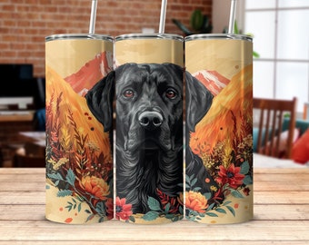 Black Labrador Retriever Tumbler Dog Lover Gift Nature Lover Tumbler Outdoor Adventure Tumbler Black Lab Dog Owner Tumbler Mountain Art Gift