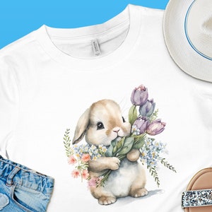 Cute Easter Bunny T-Shirt with Watercolor Floral Design, Spring Rabbit, Flower and Bunny Top, Adorable Animal Illustration, Frohe Ostern,