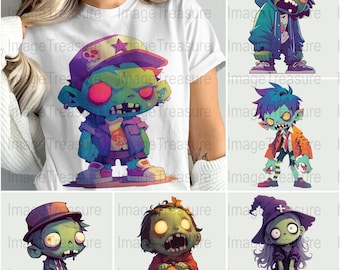 Zombie Cartoon Digital Bundle PNG, Cute Zombie Clipart, Halloween Zombies, Undead, Creepy Characters, Halloween Designs, Kids Design