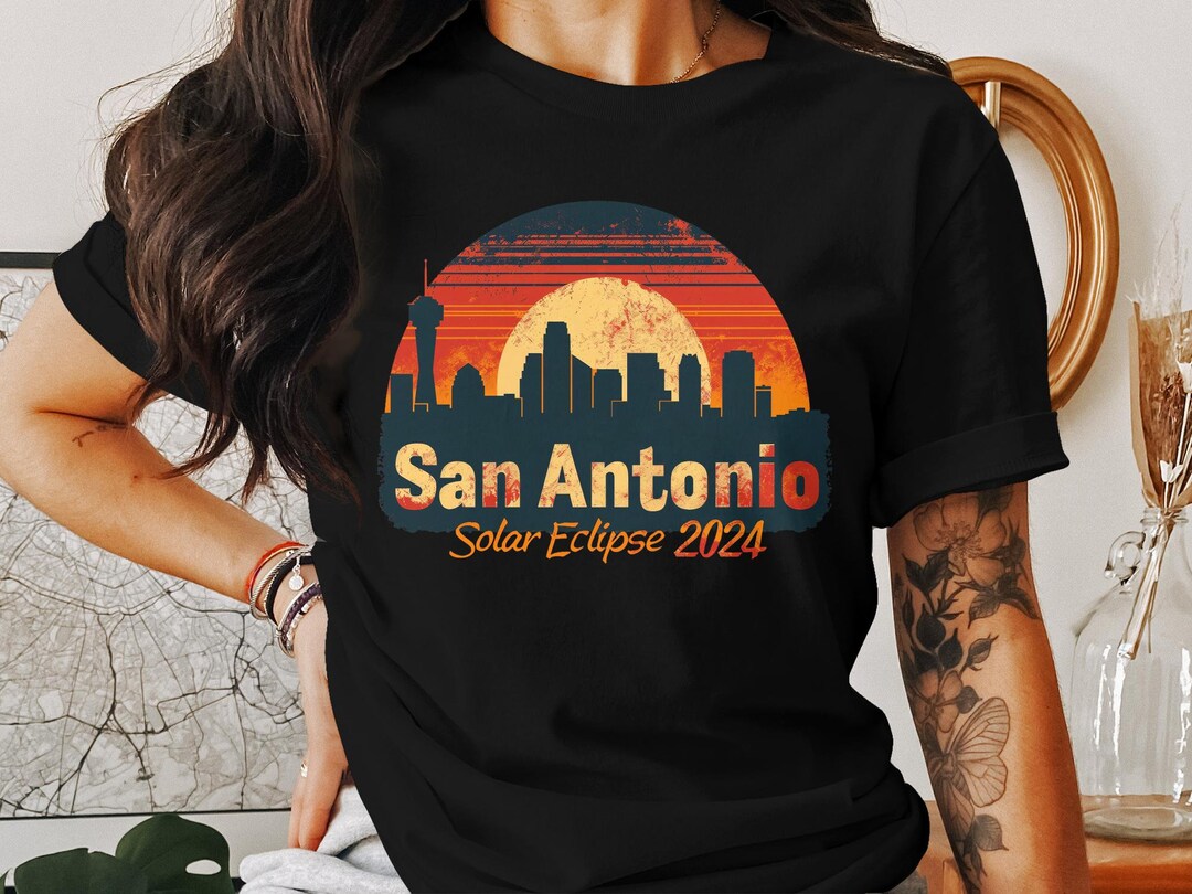 San Antonio Solar Eclipse 2024 Tshirt, Vintage Cityscape Graphic Tee