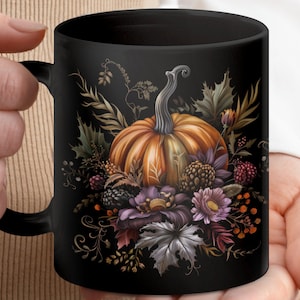 Autumn Harvest Mug, Fall Pumpkin Mug, Thanksgiving Coffee Cup, Seasonal Floral Mug, Autumn Halloween Drinkware, Gift for Fall Lover