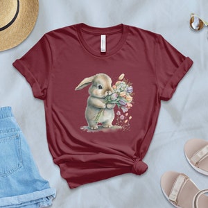 Niedliches Osterhase Blumen Aquarell T-Shirt, Frühling Zeit Kaninchen mit Blumen, Tierliebhaber, Osterkaninchen, Karwoche, Frohe Ostern, Paques Bild 9