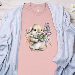 Cute Easter Bunny T-Shirt with Watercolor Floral Design, Spring Rabbit, Flower and Bunny Top, Adorable Animal Illustration, Frohe Ostern,