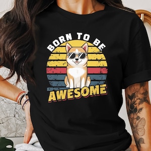 Born to be Awesome Corgi Dog T-Shirt, Retro Style, Cool Sunglasses Graphic Tee