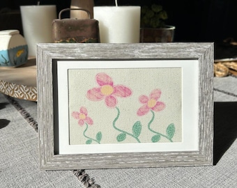 Miniatura de quadro com flores de margarida rosa, 15 x 10 cm, arte de parede original em tela impressa.