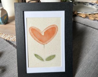 Original Canvas Art Print: Heart Flower Rustic Wall Art (6x4)