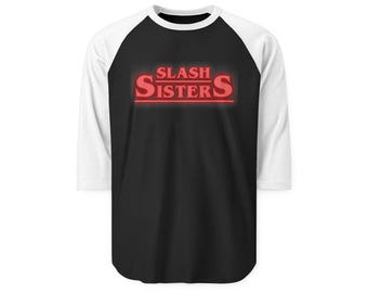 Camiseta de beisebol retrô raglan Slash Sisters | Camiseta de manga 3/4 para fãs de terror