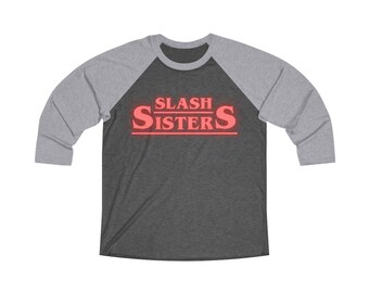 Camiseta de beisebol retrô raglan Slash Sisters | Camiseta de manga 3/4 para fãs de terror