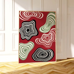 Holiday Wall Art Print | Red and Green | Funky Wall Decor | Blob Art | Digital Download | Tones of Earth Prints