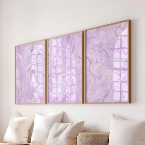 Purple Wall Art Set of 3, Preppy Lavender Abstract Posters, Trendy Minimalist Aesthetic Wall Art for Dorms, College Apartments & Teen Rooms