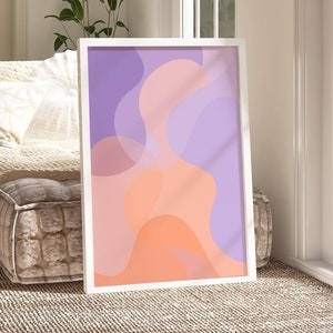 Impresión abstracta morada y naranja, arte de pared minimalista colorido imprimible, decoración estética para habitación de adolescente, descarga digital de póster bohemio funky