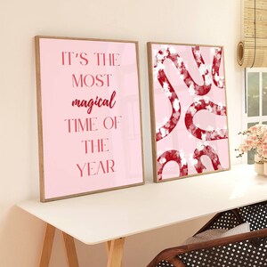 Pink Christmas Wall Art for Girls Room Decor - Preppy Wall Art for Christmas - Trendy Christmas Art Prints - Digital Download Holiday Prints