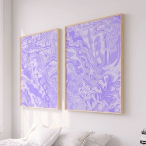 Purple Wall Art Set of 2, Lilac Abstract Art Printable, Preppy Room Decor for Teens, Lavender Dorm Decor for College Girls, Girly Prints