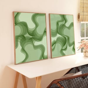 Olive Green Wall Art - Aesthetic Room Decor - Dark Green Abstract Art - Set of Two Posters - Trendy Bedroom Decor - Downloadable Prints