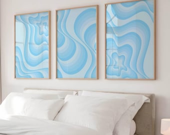 Set di 3 stampe astratte ondulate, decorazioni per dormitori in stile Y2k, decorazioni per camerette per ragazze adolescenti preppy, stampe d'arte minimalista stampabili