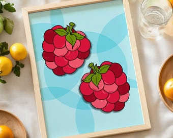 Raspberry Kitchen Wall Art Printable, Funky Food Art Dopamine Decor, Fun Fruit Print for Eclectic Home Decor, Colorful Maximalist Poster