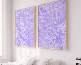 Lilac Purple Wall Art Set of 2, Preppy Abstract Art Printable, Y2K Aesthetic Dorm Room Decor, Trendy Minimalist Prints for Teen Girl Bedroom