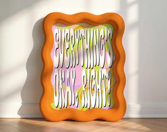 Färgglad retro väggkonst utskrivbar, funkig dopamindekor, djärv typografisk affisch, maximalistisk konst för eklektisk heminredning, allt är okej