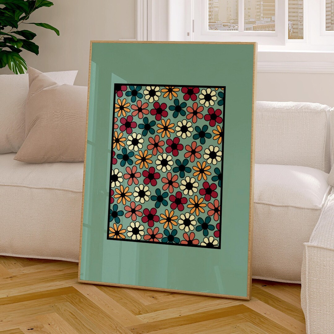 Green Floral Wall Art Printable, Colorful Flower Print for Girls ...