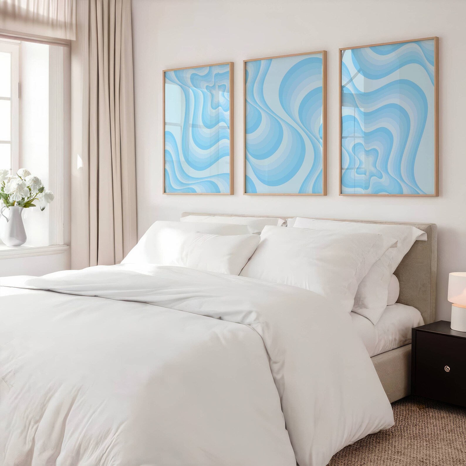 Light Blue Wall Art Set of 3, Preppy Room Decor Aesthetic Posters, Cute