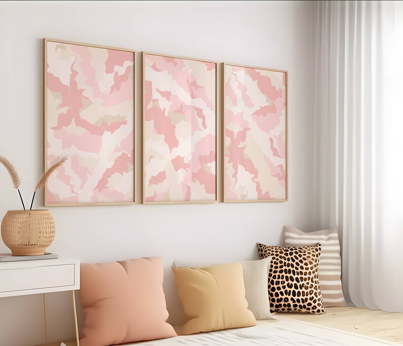 Light Pink Wall Art Set of 3, Pink Aesthetic Room Decor for Teens