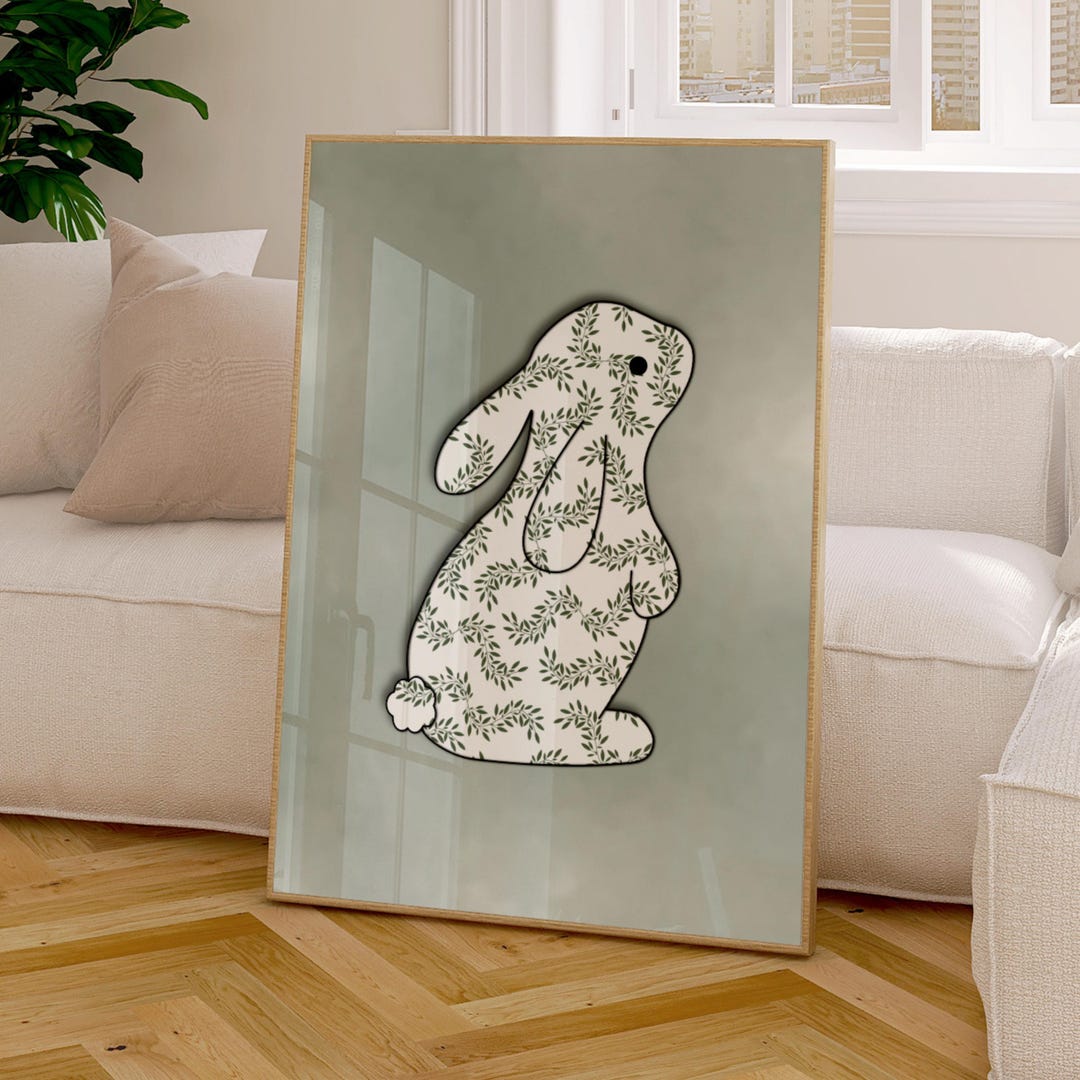 Botanical Bunny Cottagecore Wall Art Printable, Sage Green Spring Print ...