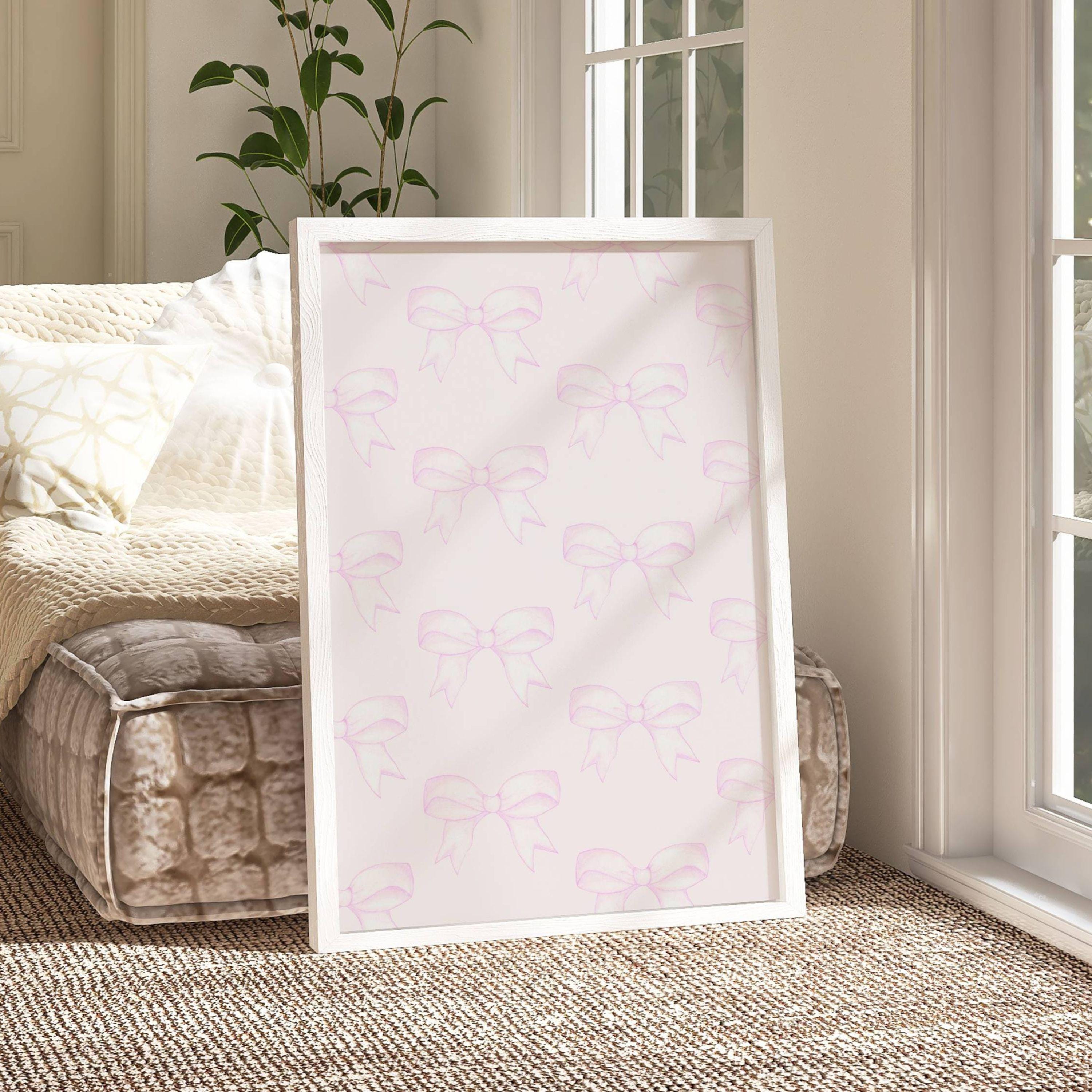 Hand Drawn Pink Bow Wall Art Print, Coquette Room Decor Aesthetic Cozy ...