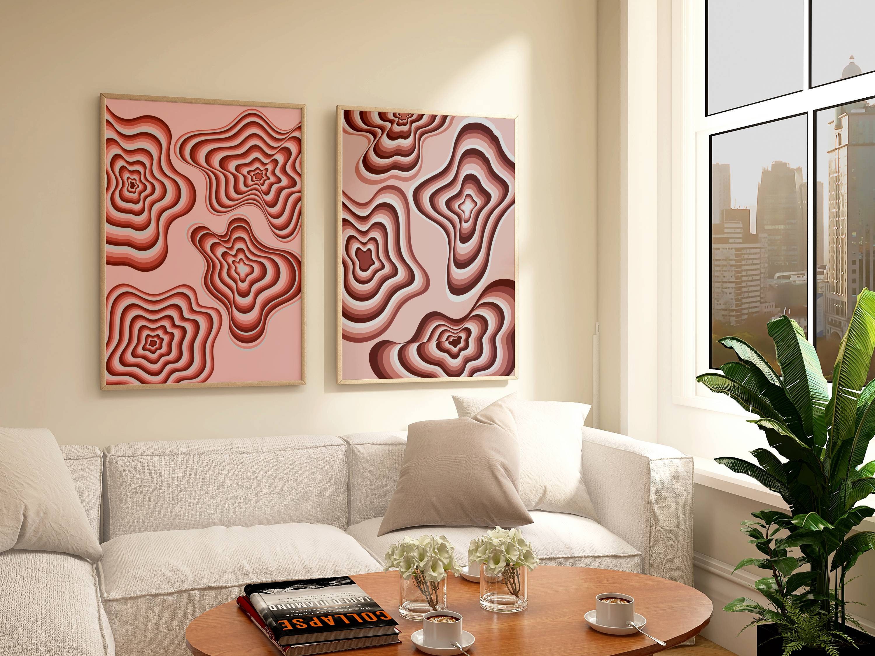 Retro Abstract Wall Art Duo 2 Piece Wall Art Set Cherry Blossom ...